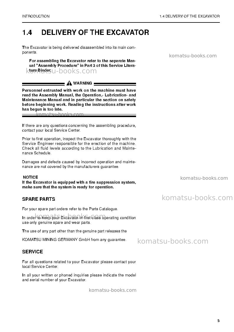 Komatsu pc4000-6deu Operation manual cover Page 7 Komatsu pc4000-6deu Operation manual cover Page 7