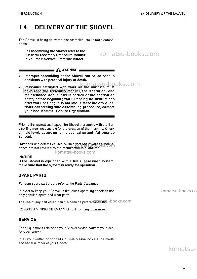Komatsu pc4000-6deu Operation manual cover Page 7