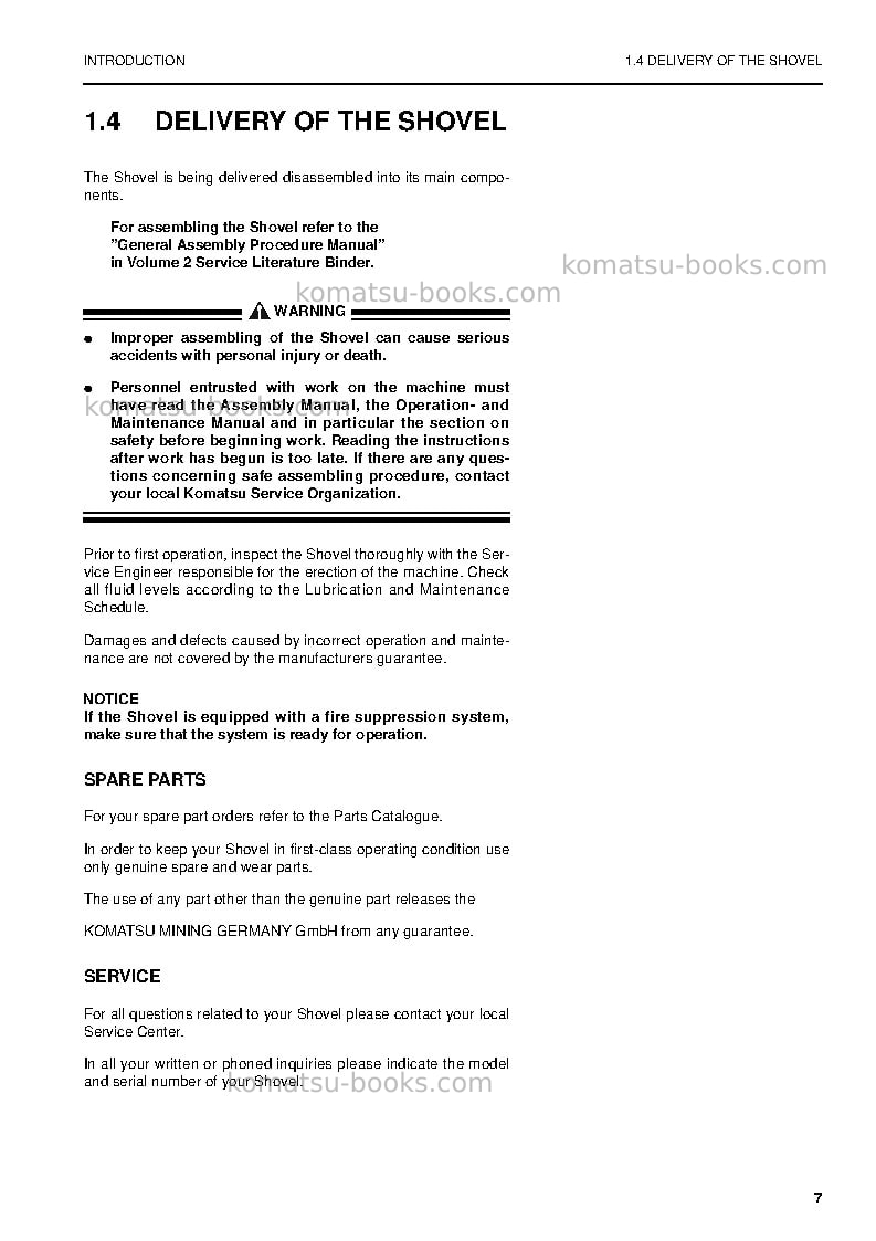 Komatsu pc4000-6deu Operation manual cover Page 7 Komatsu pc4000-6deu Operation manual cover Page 7