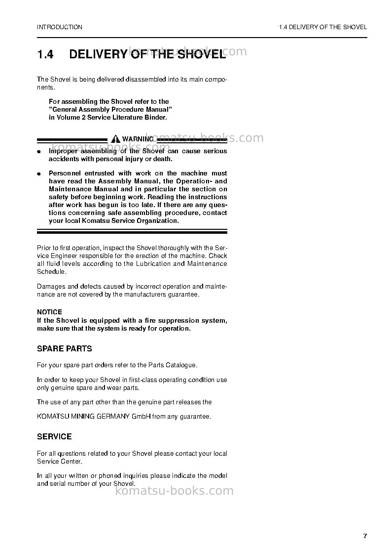 Komatsu pc4000-6deu Operation manual cover Page 7 Komatsu pc4000-6deu Operation manual cover Page 7