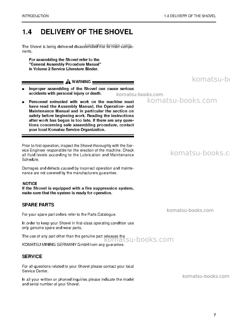 Komatsu pc4000-6deu-electric motor Operation manual cover Page 7 Komatsu pc4000-6deu-electric motor Operation manual cover Page 7