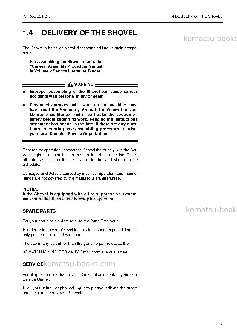 Komatsu pc4000-6deu-electric motor Operation manual cover Page 7 Komatsu pc4000-6deu-electric motor Operation manual cover Page 7