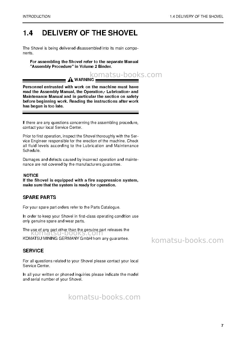 Komatsu pc5500-6deu-electric motor Operation manual cover Page 7