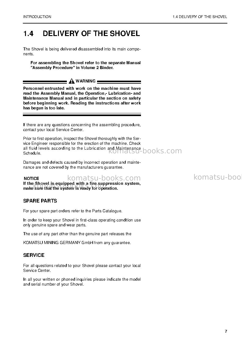 Komatsu pc5500-6deu-electric motor Operation manual cover Page 7