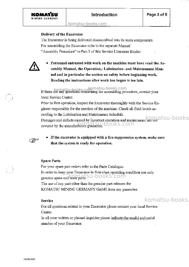 Komatsu pc8000-1deu Operation manual cover Page 7