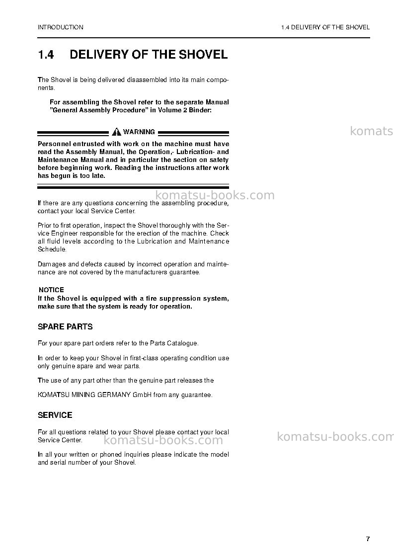 Komatsu pc8000-6deu-electric motor Operation manual cover Page 7 Komatsu pc8000-6deu-electric motor Operation manual cover Page 7