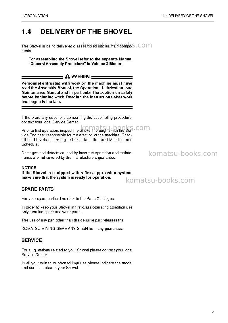 Komatsu pc8000-6deu-electric motor Operation manual cover Page 7