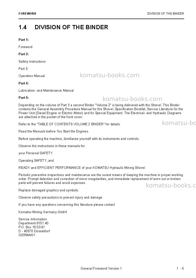 Komatsu pc4000-6deu Operation manual cover Page 7 Komatsu pc4000-6deu Operation manual cover Page 7