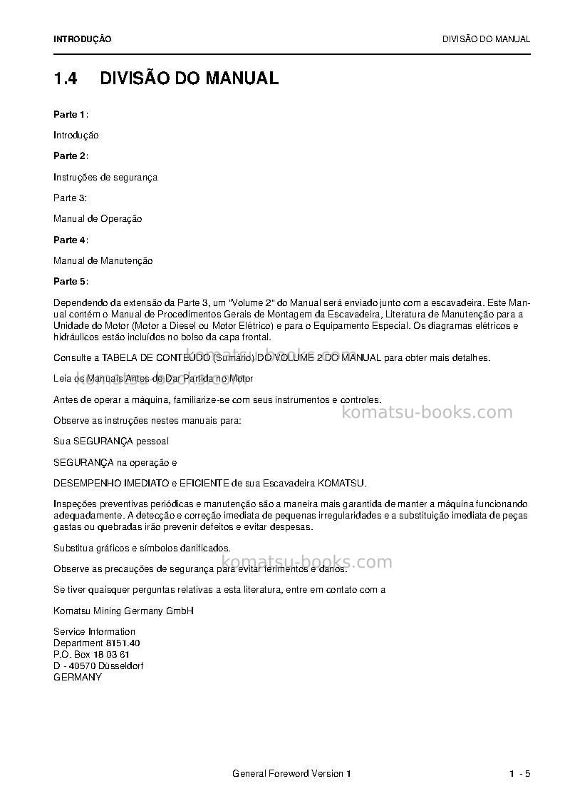 Komatsu pc4000-6deu Manual de operação capa Página 7 Komatsu pc4000-6deu Manual de operação capa Página 7