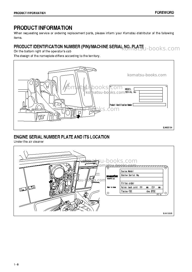 Komatsu pc1250-8idn-r Operation manual cover Page 7 Komatsu pc1250-8idn-r Operation manual cover Page 7