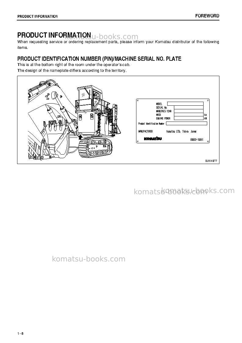 Komatsu pc2000-8idn Operation manual cover Page 7 Komatsu pc2000-8idn Operation manual cover Page 7