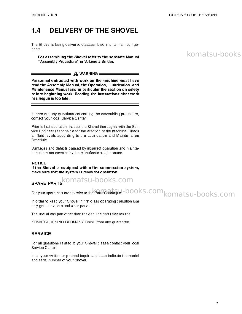 Komatsu pc3000-6deu Operation manual cover Page 7 Komatsu pc3000-6deu Operation manual cover Page 7