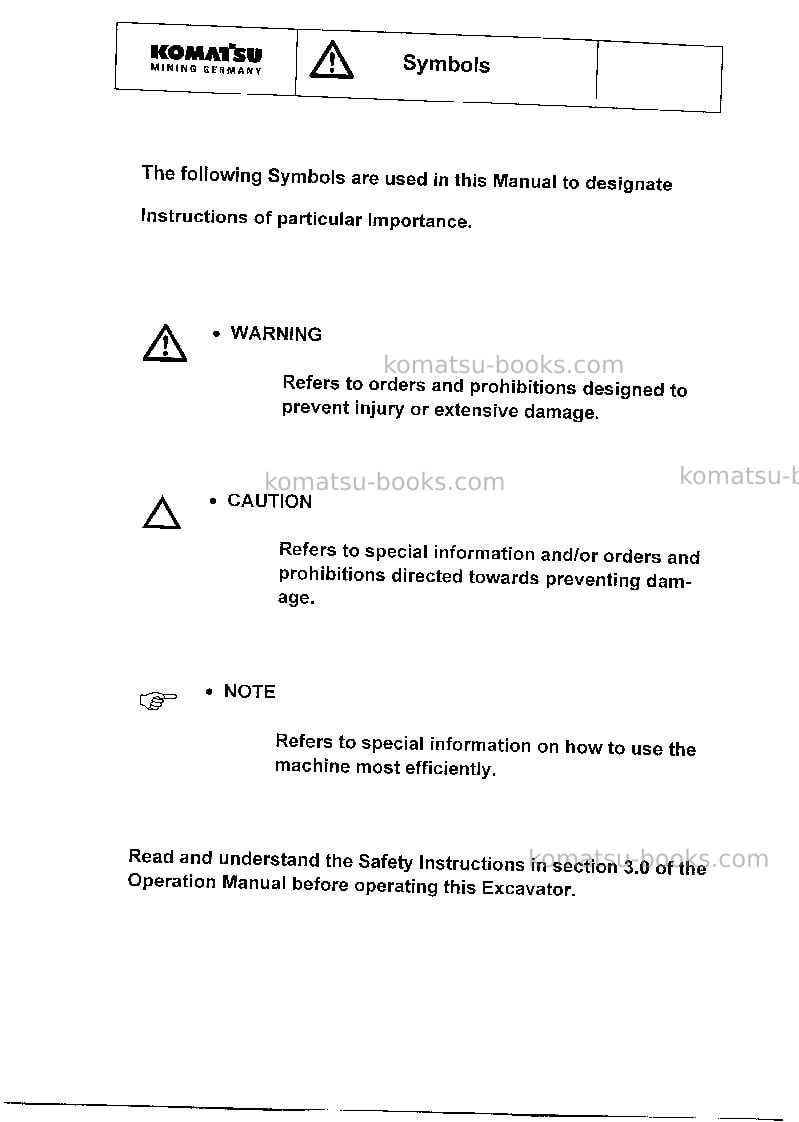 Komatsu pc3000-1deu Operation manual cover Page 7