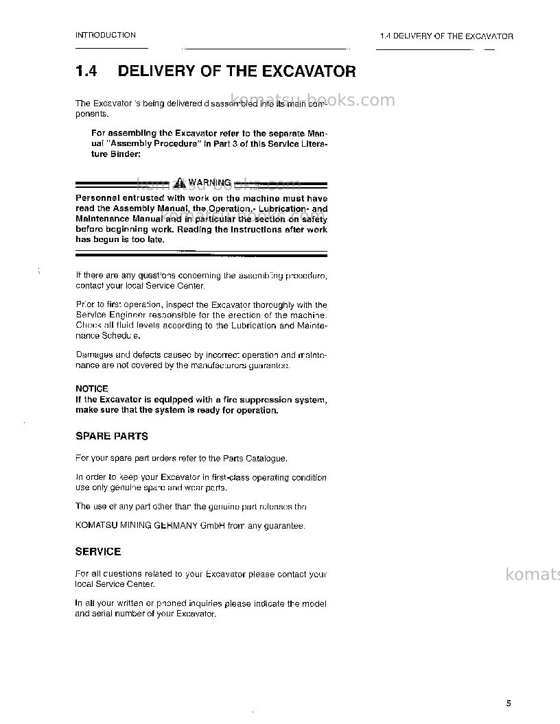 Komatsu pc4000-6deu Operation manual cover Page 7 Komatsu pc4000-6deu Operation manual cover Page 7