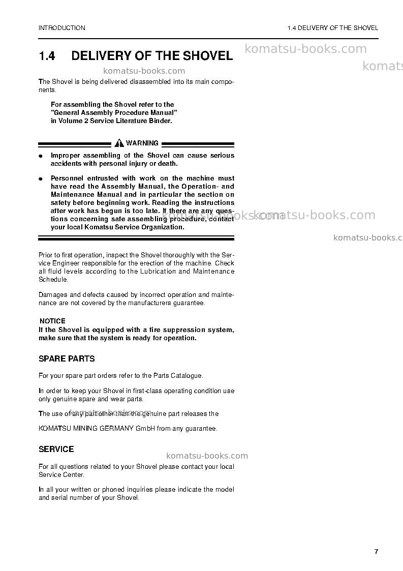 Komatsu pc4000-6deu Operation manual cover Page 7 Komatsu pc4000-6deu Operation manual cover Page 7