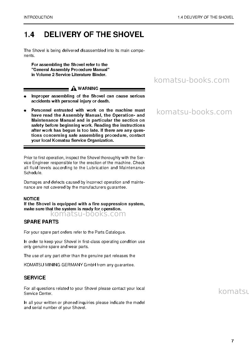 Komatsu pc4000-6deu Operation manual cover Page 7 Komatsu pc4000-6deu Operation manual cover Page 7