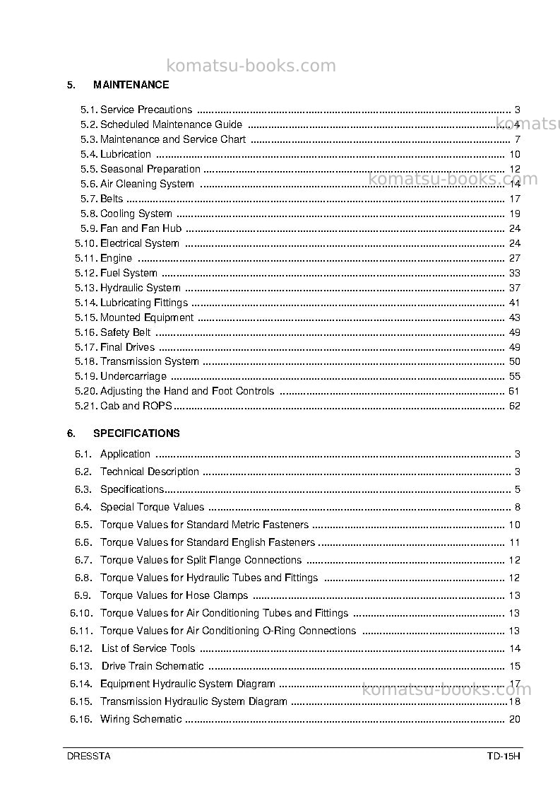 Komatsu td-15h Operation manual cover Page 7 Komatsu td-15h Operation manual cover Page 7