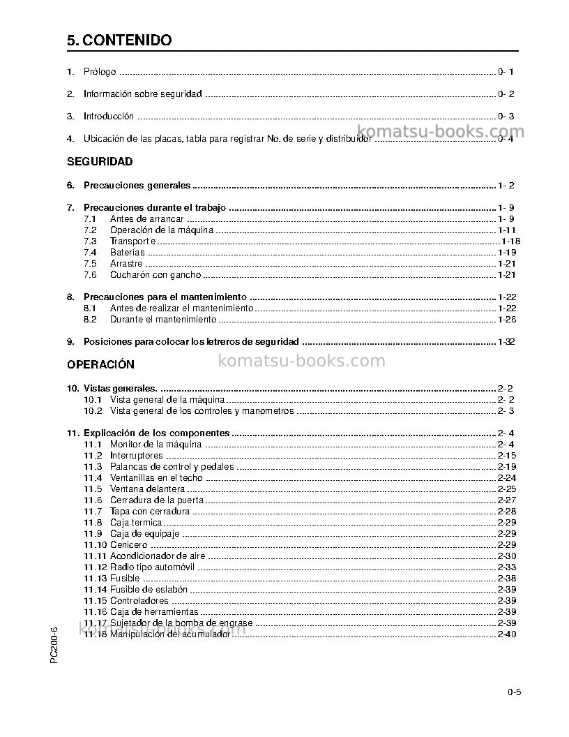 Komatsu pc200lc-6jpn Manual de operación cover Page 7