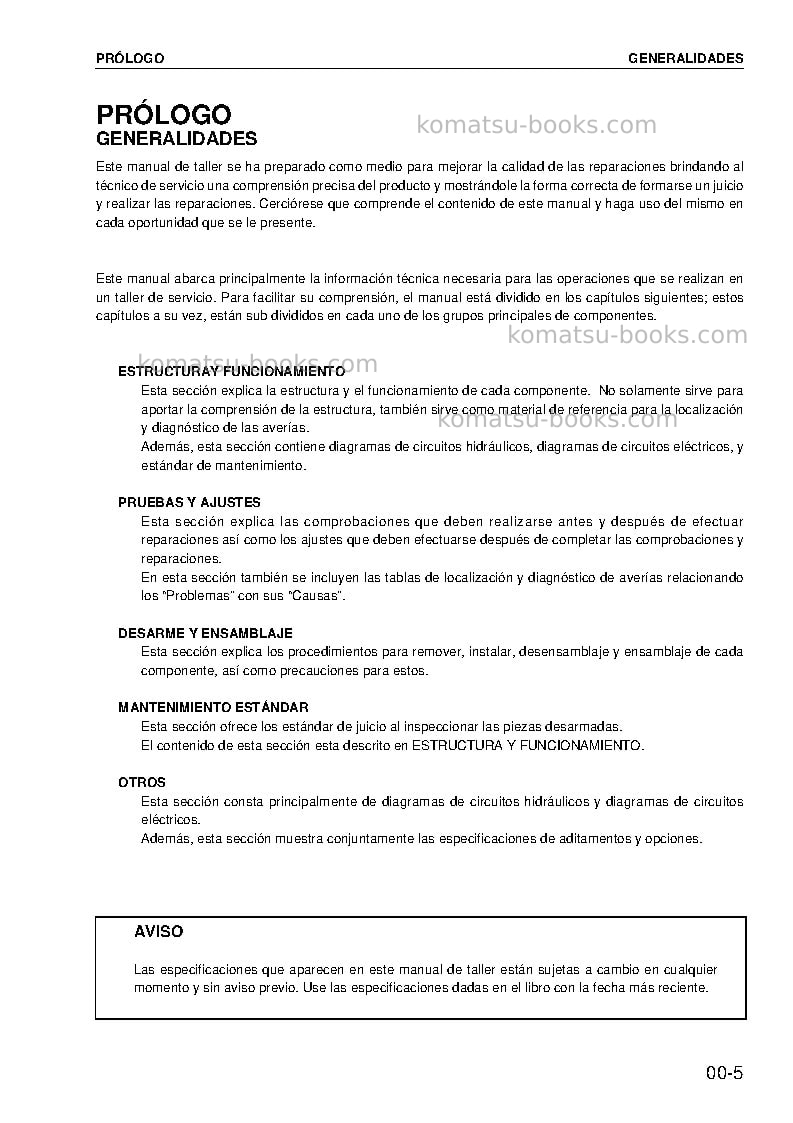 Komatsu pc400-7jpn Reparación y mantenimiento cover Page 7