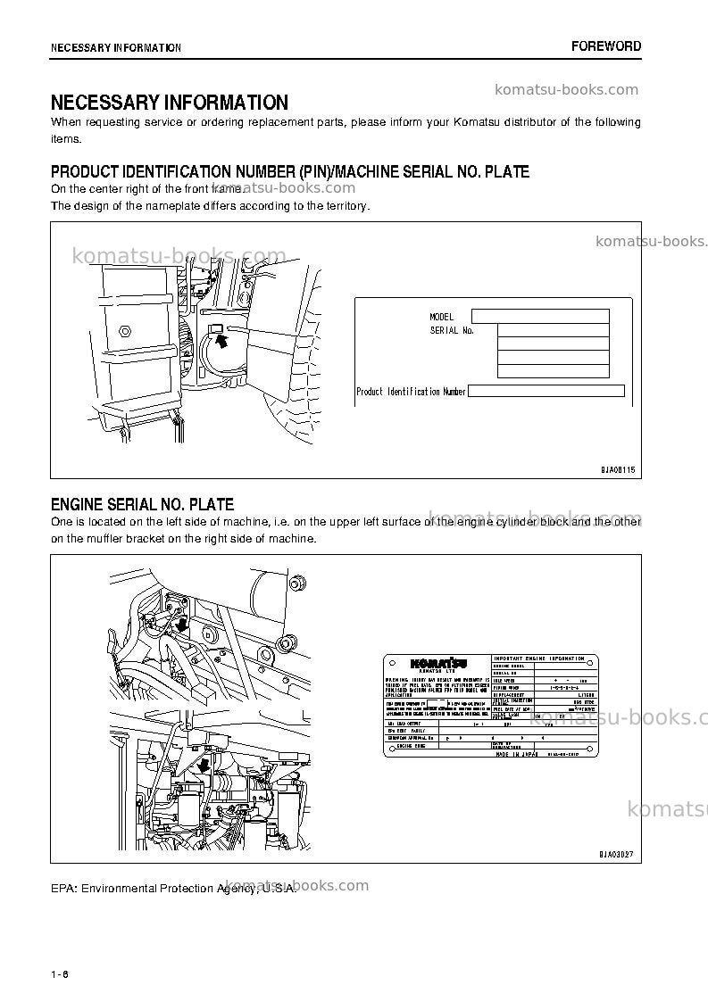 Komatsu wa480-5jpn Operation manual cover Page 7 Komatsu wa480-5jpn Operation manual cover Page 7