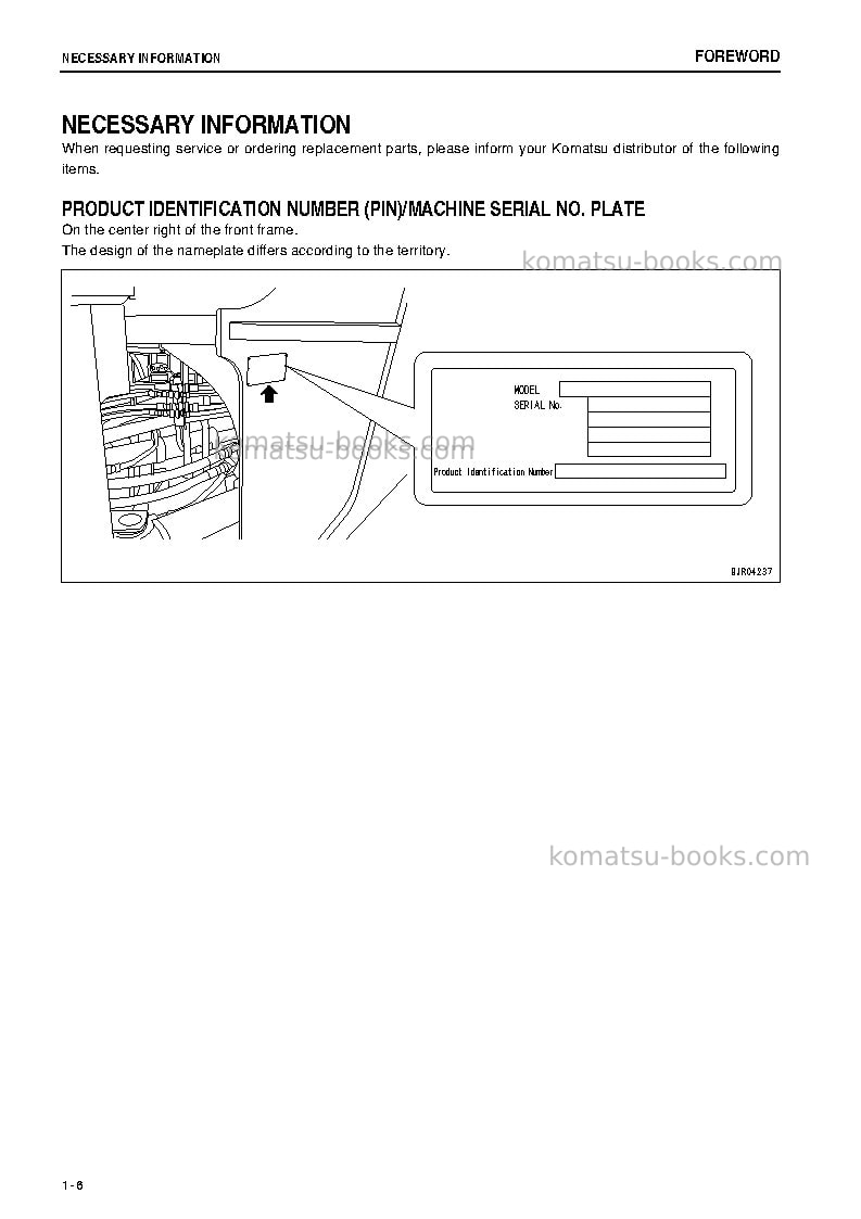 Komatsu wa500-6jpn-w/o erg Operation manual cover Page 7 Komatsu wa500-6jpn-w/o erg Operation manual cover Page 7