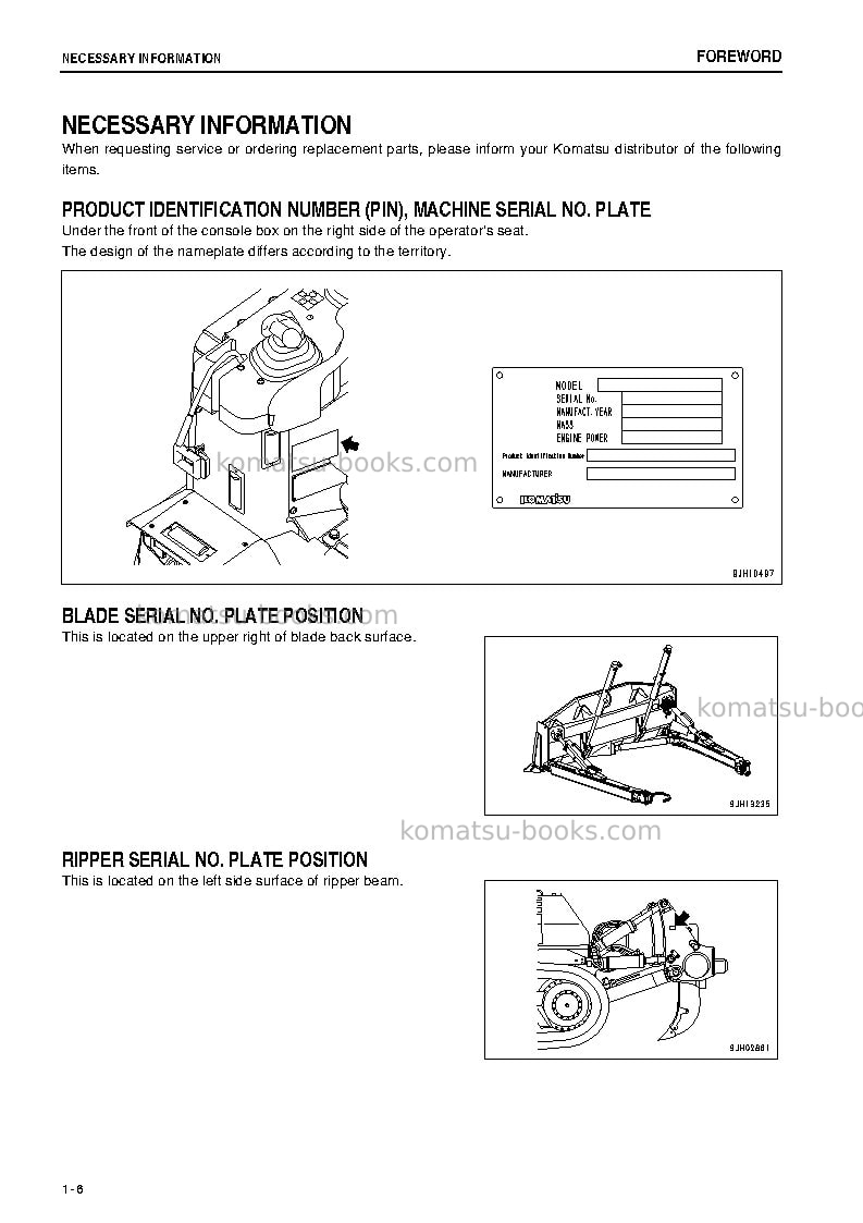 Komatsu d155a-6jpn Operation manual cover Page 7 Komatsu d155a-6jpn Operation manual cover Page 7