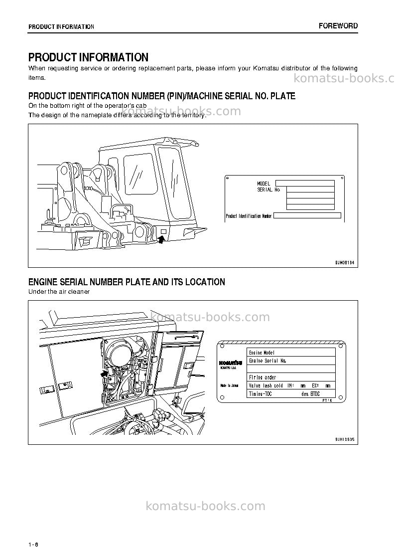 Komatsu pc1250sp-8jpn-w/o erg Operation manual cover Page 7 Komatsu pc1250sp-8jpn-w/o erg Operation manual cover Page 7