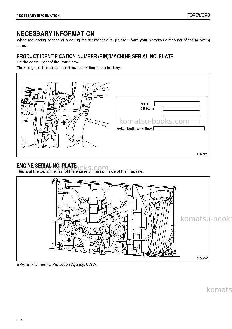 Komatsu wa480-6jpn Operation manual cover Page 7