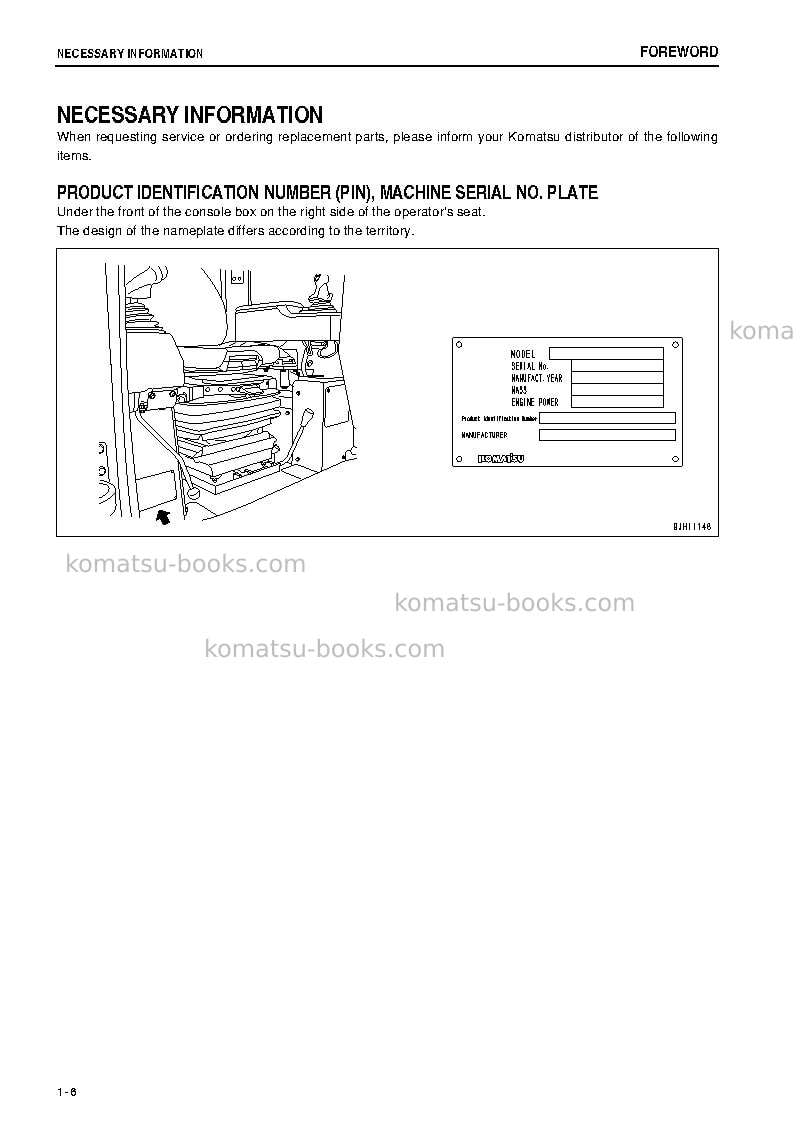 Komatsu d375a-5jpn-tier3, one-way steering lever Operation manual cover Page 7