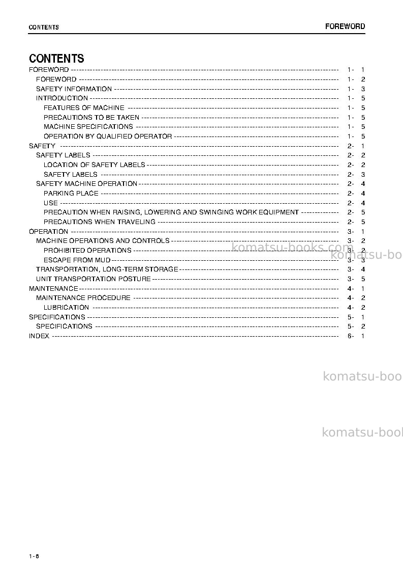 Komatsu pc200-7jpn-super long front Operation manual cover Page 7 Komatsu pc200-7jpn-super long front Operation manual cover Page 7