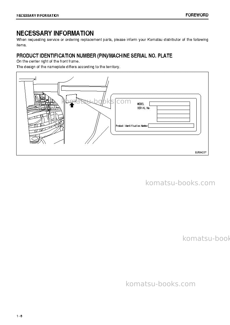 Komatsu wa500-6jpn-w/o erg Operation manual cover Page 7 Komatsu wa500-6jpn-w/o erg Operation manual cover Page 7