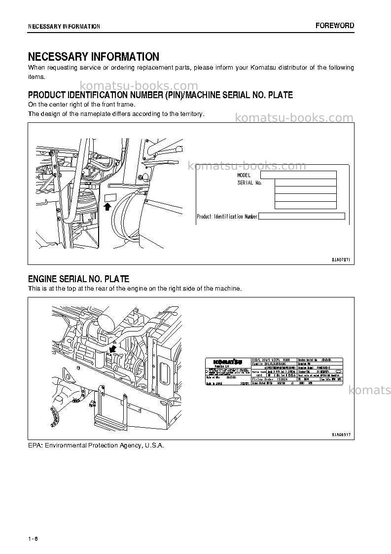 Komatsu wa430-6jpn Operation manual cover Page 7 Komatsu wa430-6jpn Operation manual cover Page 7