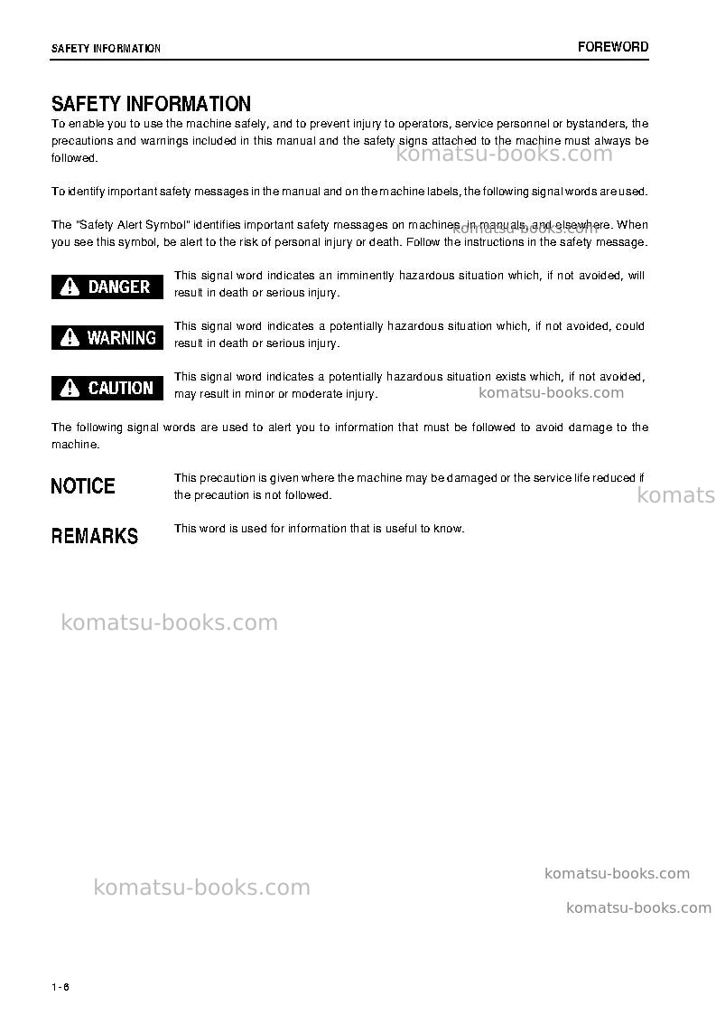 Komatsu pc200-8jpn-webasto heater spec., work equipment grease 100h Operation manual cover Page 7 Komatsu pc200-8jpn-webasto heater spec., work equipment grease 100h Operation manual cover Page 7