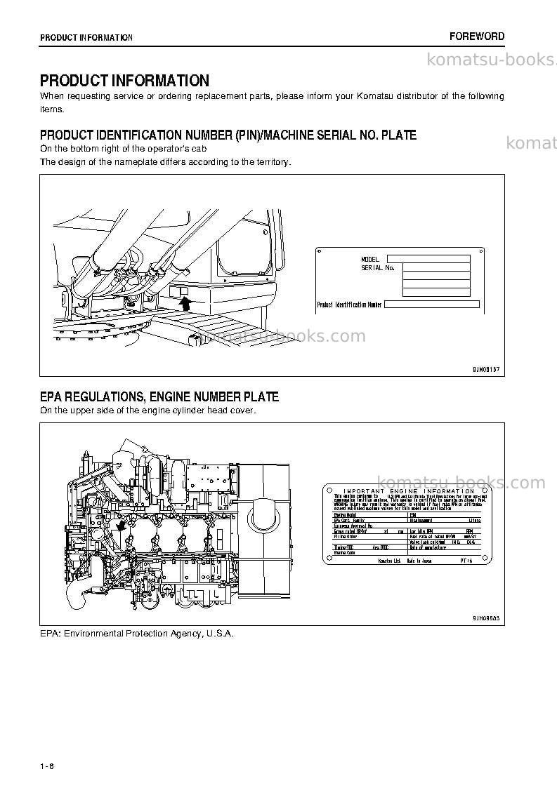 Komatsu pc600lc-8jpn-w/o egr Operation manual cover Page 7 Komatsu pc600lc-8jpn-w/o egr Operation manual cover Page 7