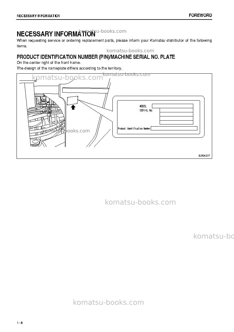 Komatsu wa500-6jpn-w/o erg Operation manual cover Page 7 Komatsu wa500-6jpn-w/o erg Operation manual cover Page 7