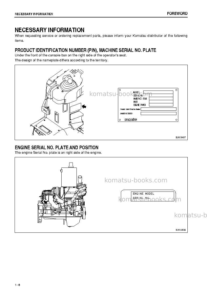 Komatsu d155a-6jpn Operation manual cover Page 7 Komatsu d155a-6jpn Operation manual cover Page 7
