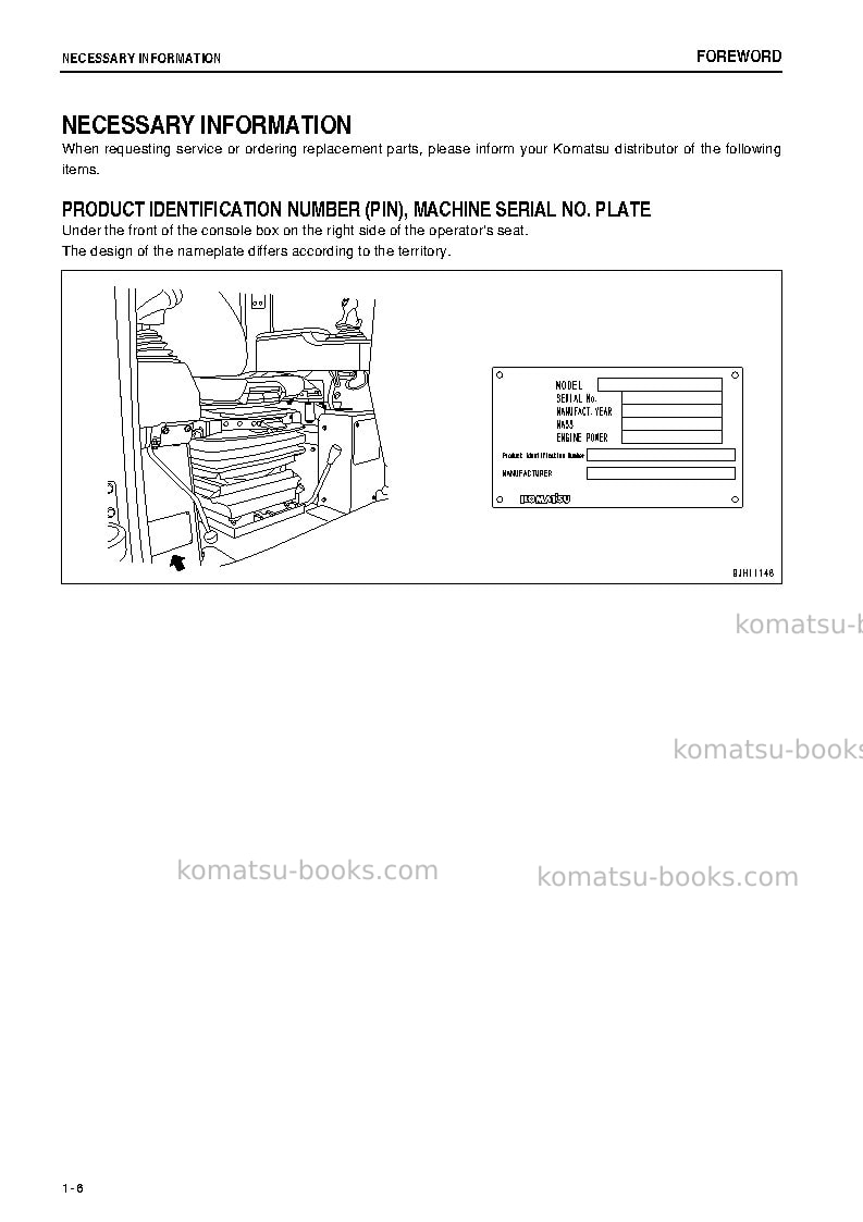 Komatsu d375a-5jpn-tier3, one-way steering lever Operation manual cover Page 7