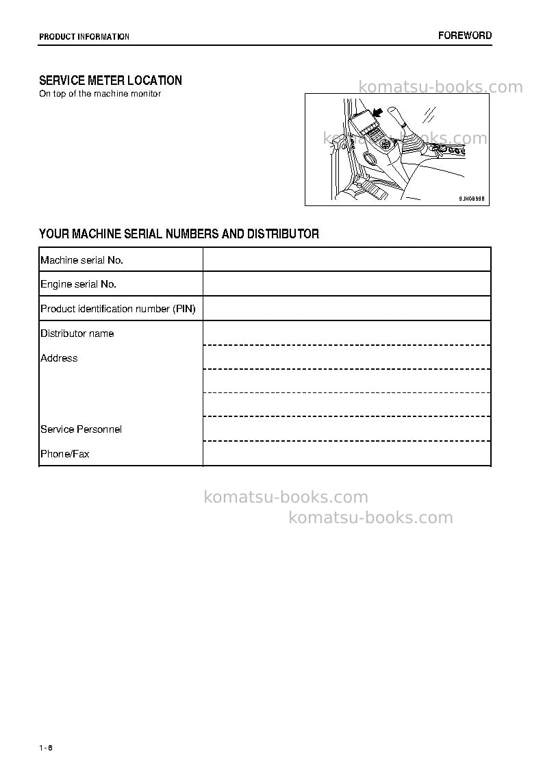 Komatsu pc300-8jpn-work equipment grease 500h Operation manual cover Page 7