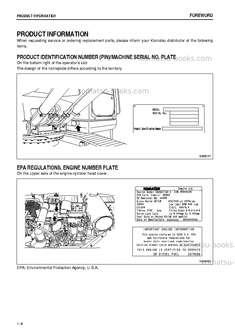 Komatsu pc300-8jpn-webasto heater spec., work equipment grease 100h Operation manual cover Page 7