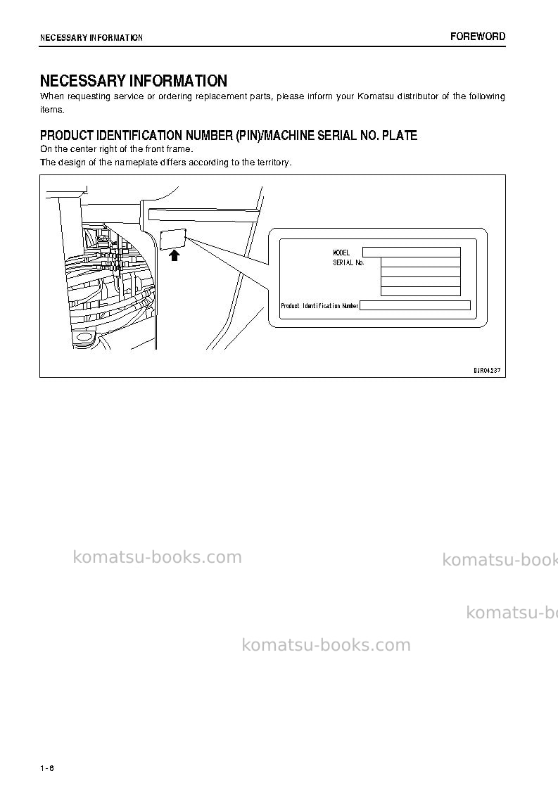Komatsu wa500-6jpn-w/o erg Operation manual cover Page 7