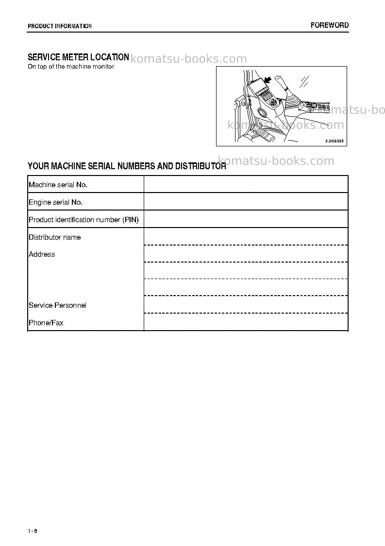 Komatsu pc300-8jpn-work equipment grease 100h Operation manual cover Page 7 Komatsu pc300-8jpn-work equipment grease 100h Operation manual cover Page 7