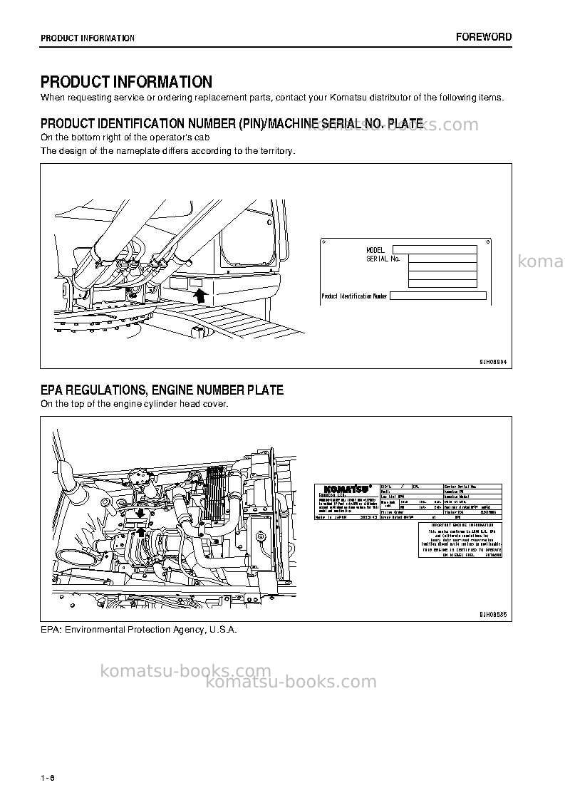 Komatsu pc200-8jpn-webasto heater spec., work equipment grease 100h Operation manual cover Page 7 Komatsu pc200-8jpn-webasto heater spec., work equipment grease 100h Operation manual cover Page 7