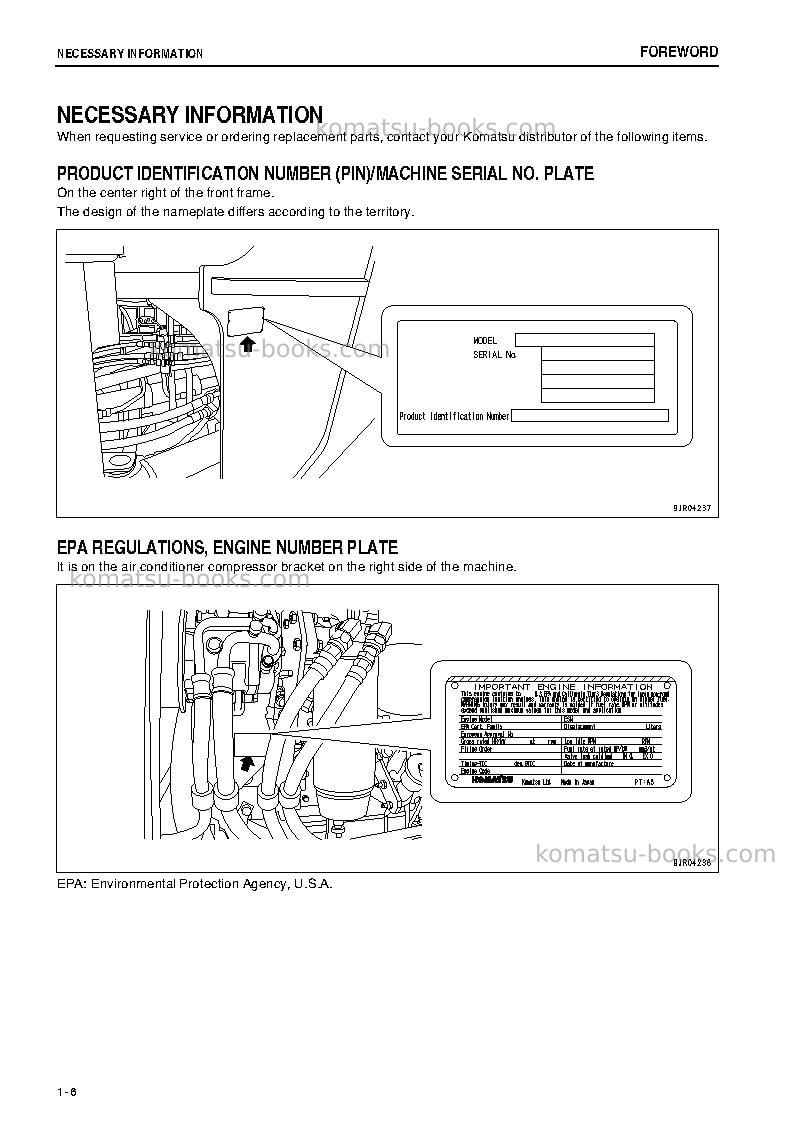 Komatsu wa500-6jpn Operation manual cover Page 7 Komatsu wa500-6jpn Operation manual cover Page 7
