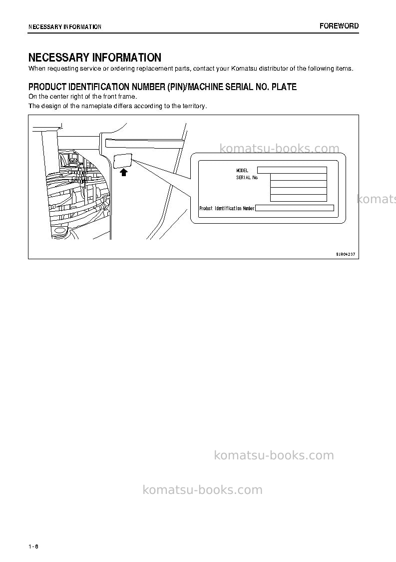 Komatsu wa500-6jpn-r Operation manual cover Page 7 Komatsu wa500-6jpn-r Operation manual cover Page 7