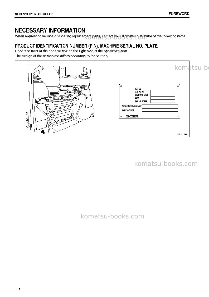 Komatsu d375a-6jpn Operation manual cover Page 7 Komatsu d375a-6jpn Operation manual cover Page 7