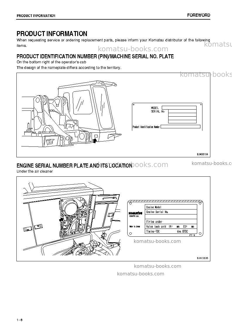 Komatsu pc1250sp-8jpn-w/o erg Operation manual cover Page 7 Komatsu pc1250sp-8jpn-w/o erg Operation manual cover Page 7