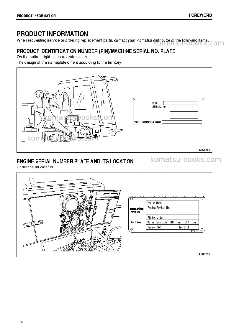 Komatsu pc1250sp-8jpn-r Operation manual cover Page 7 Komatsu pc1250sp-8jpn-r Operation manual cover Page 7
