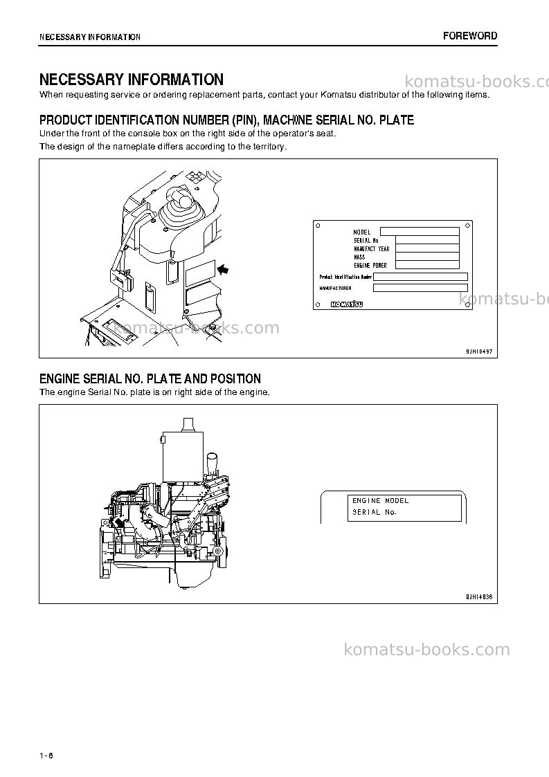 Komatsu d155a-6jpn Operation manual cover Page 7 Komatsu d155a-6jpn Operation manual cover Page 7