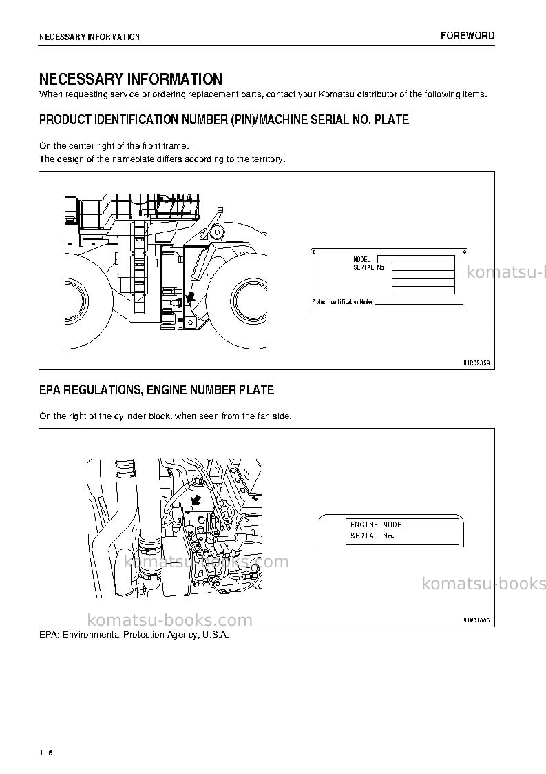 Komatsu wa1200-6jpn Operation manual cover Page 7 Komatsu wa1200-6jpn Operation manual cover Page 7