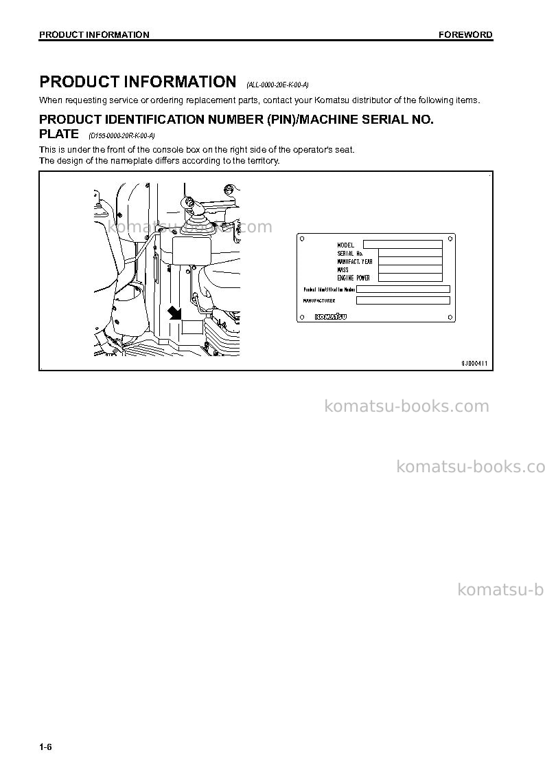 Komatsu d155ax-7jpn Operation manual cover Page 7 Komatsu d155ax-7jpn Operation manual cover Page 7